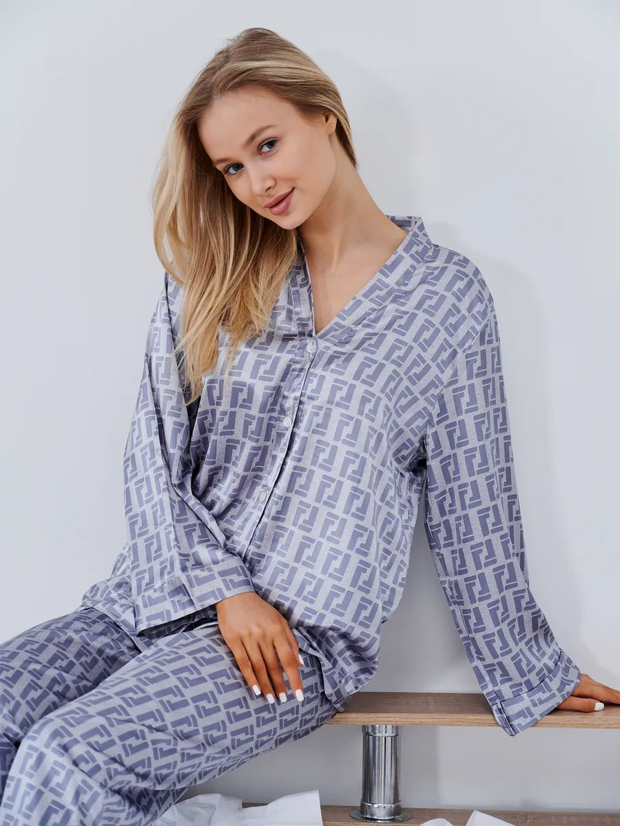 Pijama Longo Geométrico Notte Blue