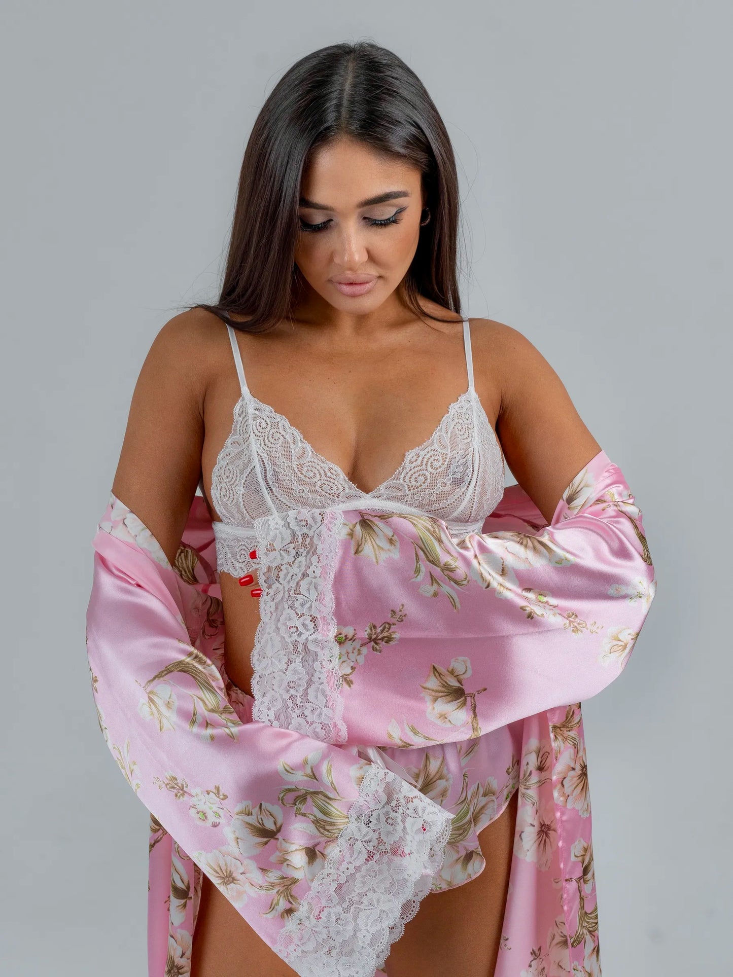 Conjunto BabyDoll e Robe Wild Lace Rosé