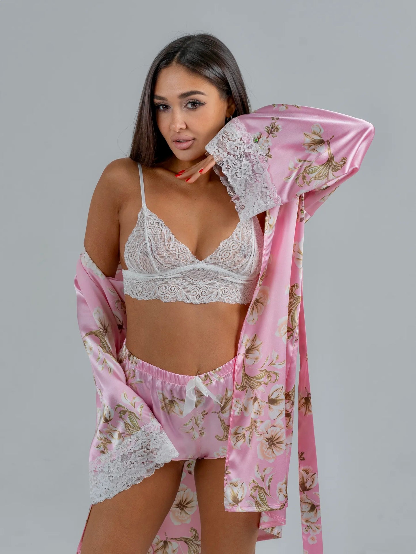 Conjunto BabyDoll e Robe Wild Lace Rosé