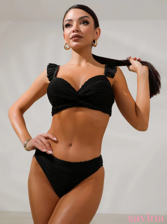 Biquíni Hot Pants Cintura Alta Luna Bella Preto