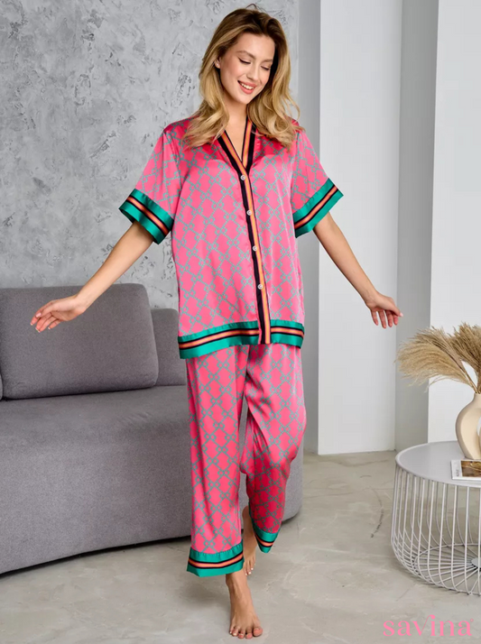 Pijama Longo Santorini Manga Curta