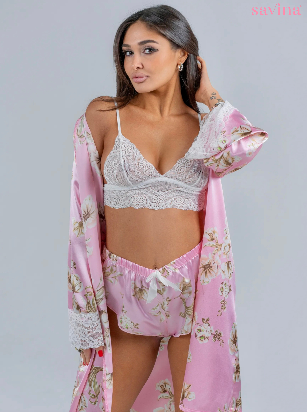 Conjunto BabyDoll e Robe Wild Lace Rosé