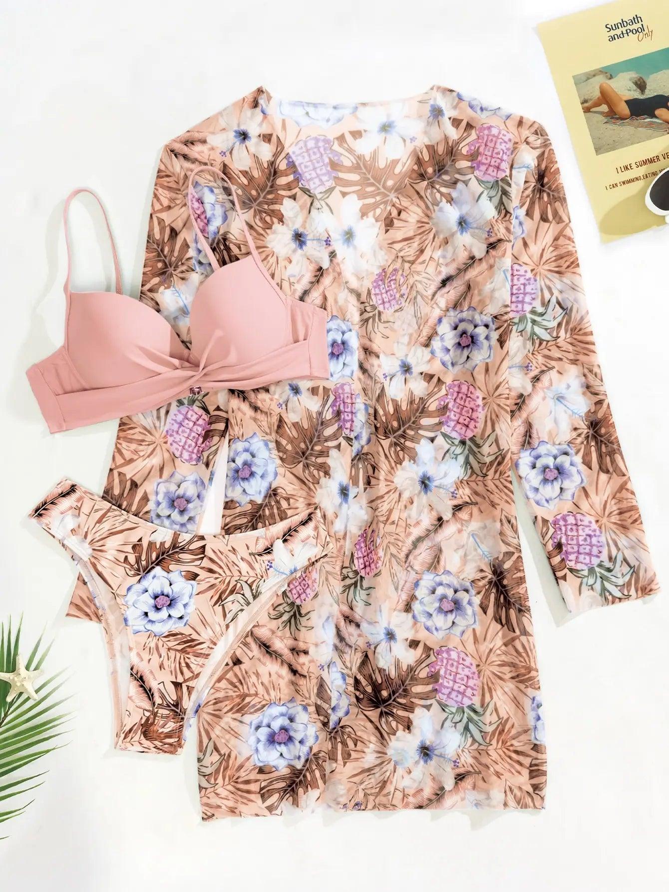Conjunto Cikini Rose | Biquíni + Saída de Praia