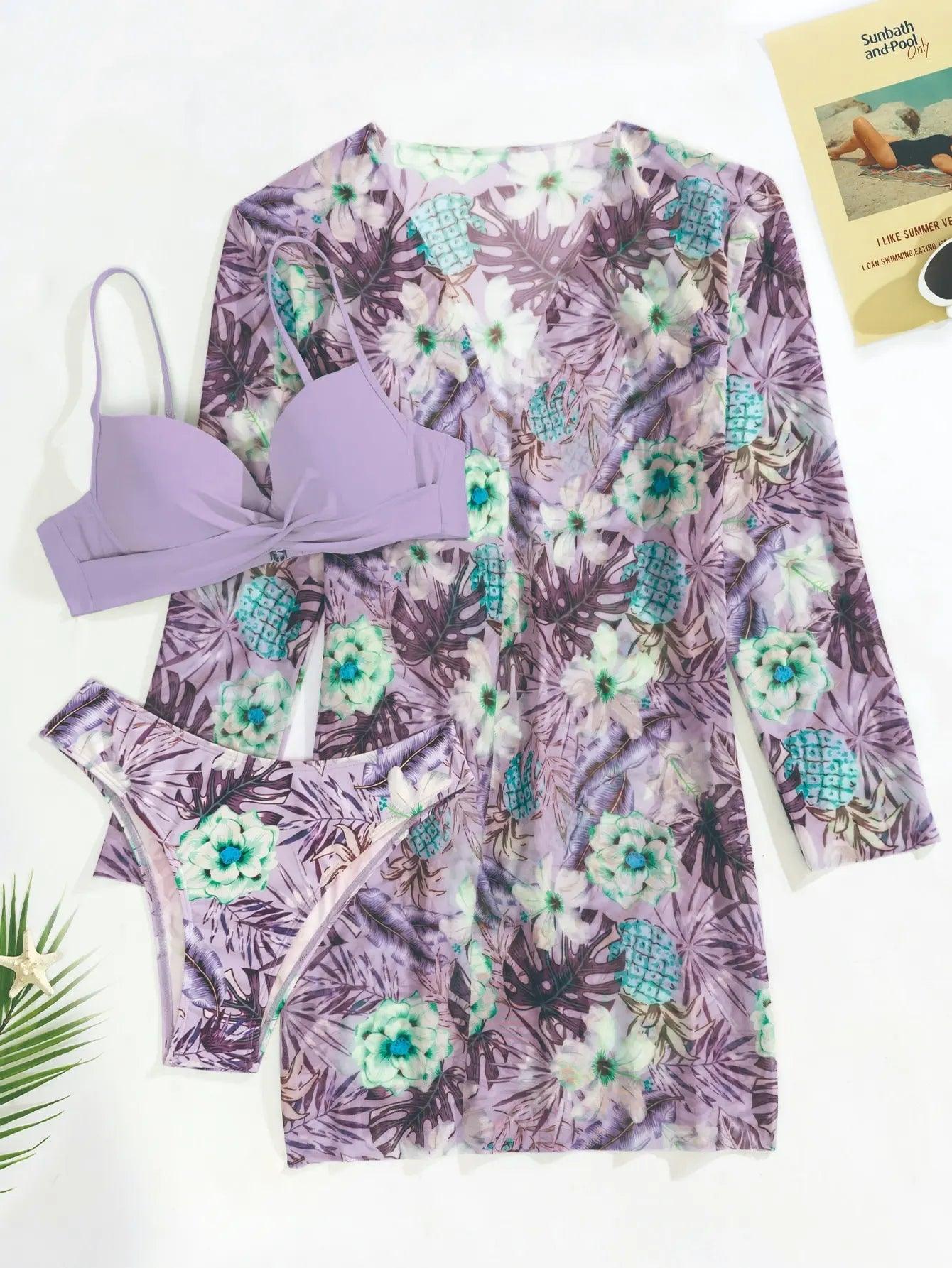 Conjunto Cikini Violetta | Biquíni + Saída de Praia