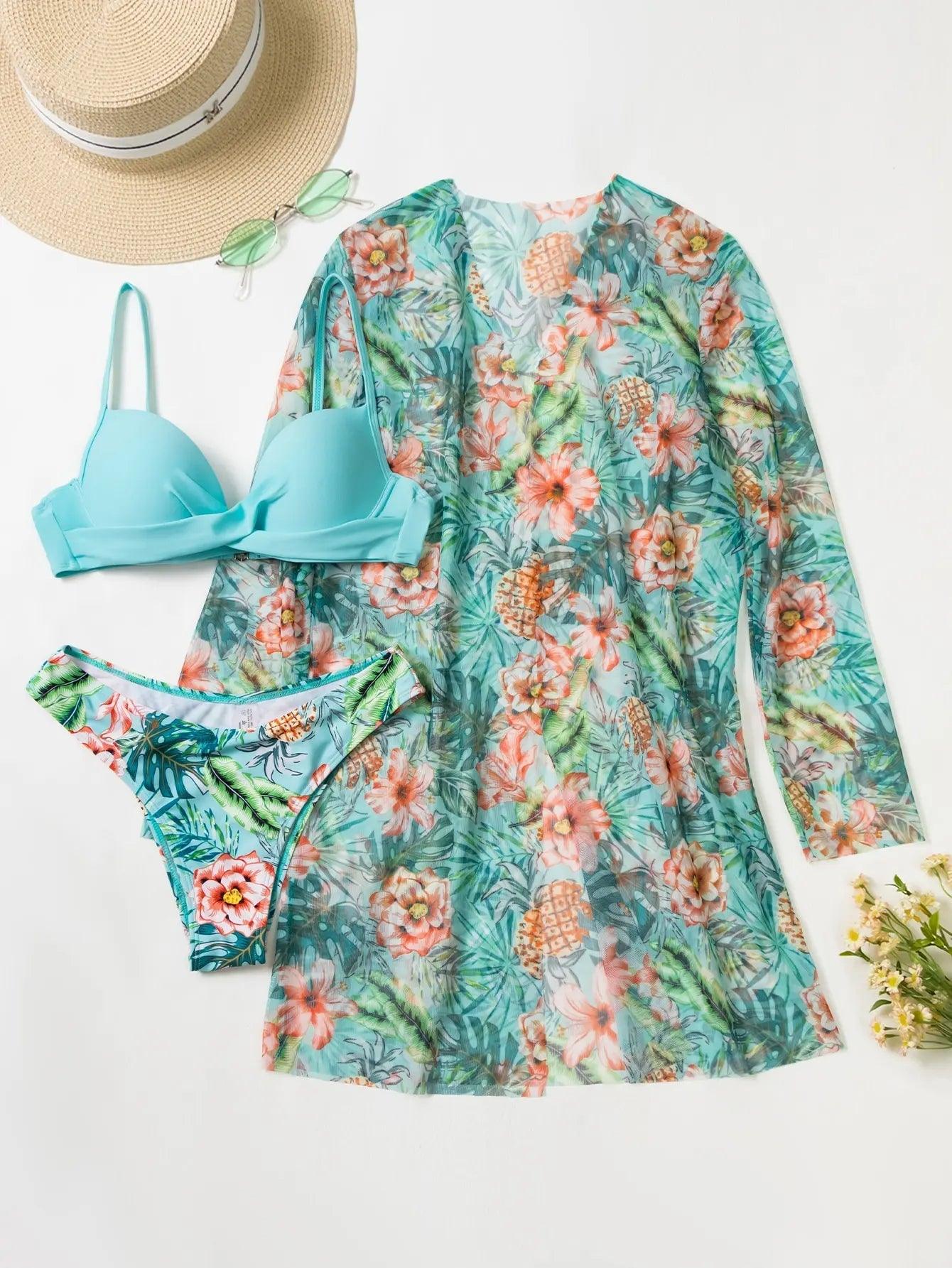Conjunto Cikini Tropical™ | Biquíni + Saída de Praia