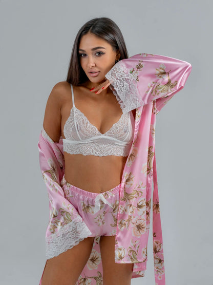 Conjunto BabyDoll e Robe Wild Lace Rosé