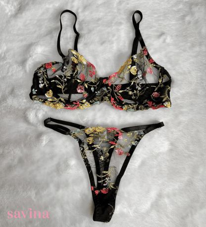 Conjunto Lingerie Lace Floral™ | O Segredo das Mulheres (Conjunto Completo) - savina