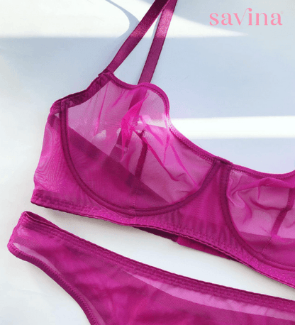 Conjunto de Lingerie Barette™ | ( O Segredo Feminino) Malha Transparente (FRETE GRÁTIS) - savina